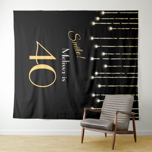 Tenture Fond photographique noir or pour 40e anniversaire  (En situation (horizontale))