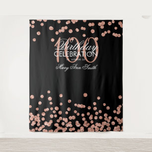Tenture Fond pour 100e anniversaire Rose Gold Black Confet