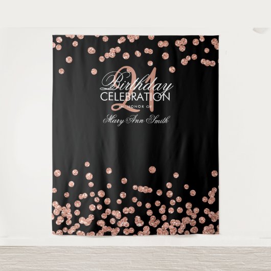 Tenture Fond pour 21e anniversaire rose gold noir confetti (Devant)