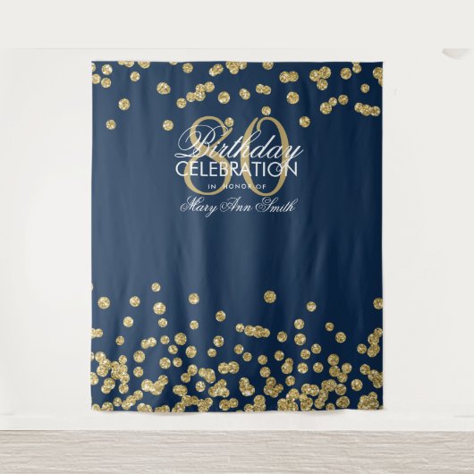 Tenture Fond pour 80e anniversaire Gold Navy Confetti (Devant)