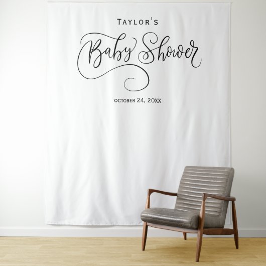 Tenture Fond pour Baby Shower Bébé Noir & Blanc (En situation)