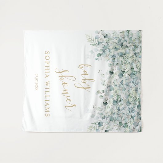 Tenture Fond pour Baby Shower - Feuilles d'Eucalyptus (Devant (Horizontal))