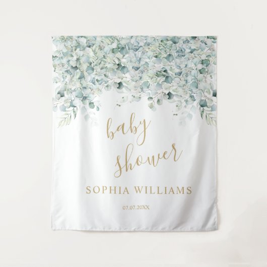 Tenture Fond pour Baby Shower - Feuilles d'Eucalyptus (Devant)