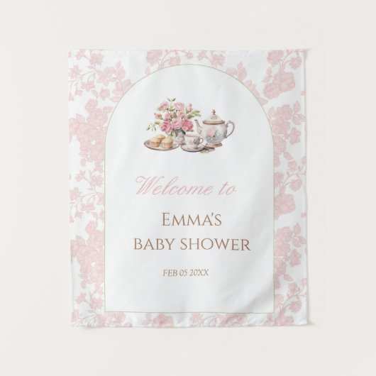 Tenture Fond pour Baby Shower 'Heure du Thé' (Devant)