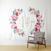 Tenture Fond pour baptême fille - Roses rouges (En situation (horizontale))