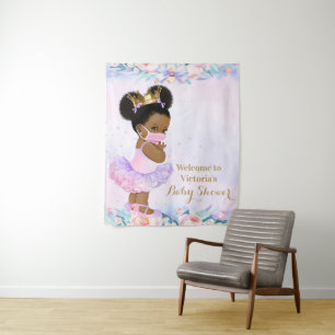 Tenture Fond pour bébé afro violet avec masque Baby Shower