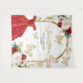 Tenture Fond pour fête de 16 ans - Robe florale papillon (Devant (Horizontal))