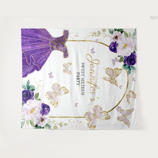 Tenture Fond pour fête des 16 ans - Robe florale papillon (Devant (Horizontal))