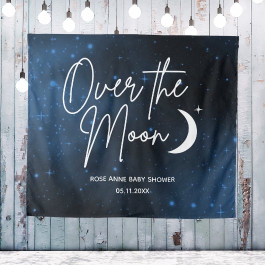 Tenture Fond pour fête « Over The Moon » avec nom et date