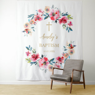 Tenture Fond pour fille baptisée - Roses rouges