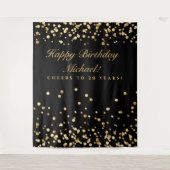 Tenture Fond pour les 20 ans, confettis noirs et dorés (Devant)