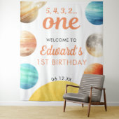 Tenture Fond pour photo d'anniversaire de planètes spatial (En situation)
