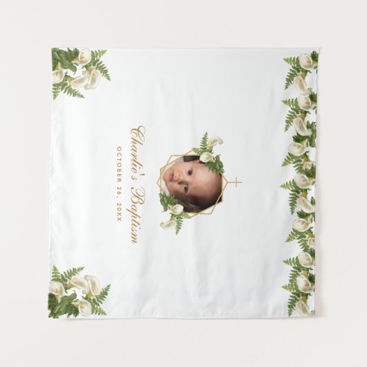 Tenture Fond pour photo de baptême - Fleurs dorées de call (Devant (Horizontal))