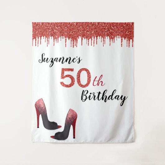 Tenture Fond pour photo fête des 50 ans paillettes rouges (Devant)