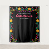 Tenture Fond pour Photobooth de Quinceanera Fleurs Mexicai (Devant)