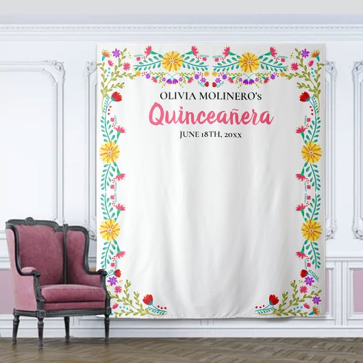Tenture Fond pour photos de fête de Quinceañera avec fleur