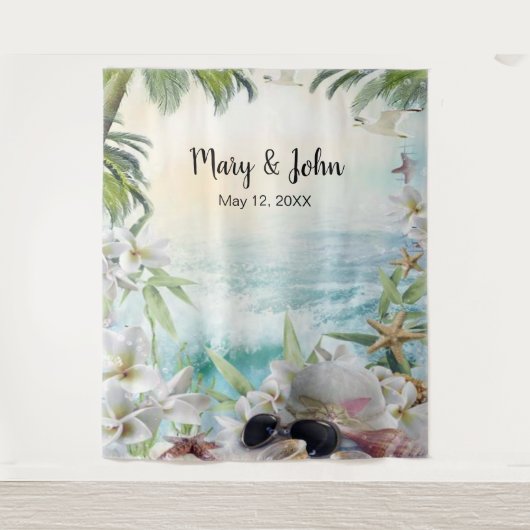 Tenture Fond pour photos de mariage sur la plage tropicale (Devant)
