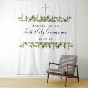 Tenture Fond pour photos de première communion croix dorée