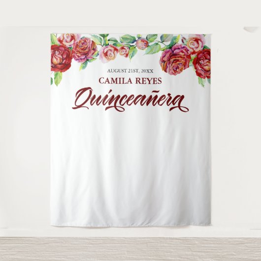 Tenture Fond pour photos de Quinceañera 15 ans avec roses (Devant)