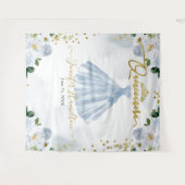 Tenture Fond pour Quinceanera Fleurs bleues Robe rose (Devant (Horizontal))