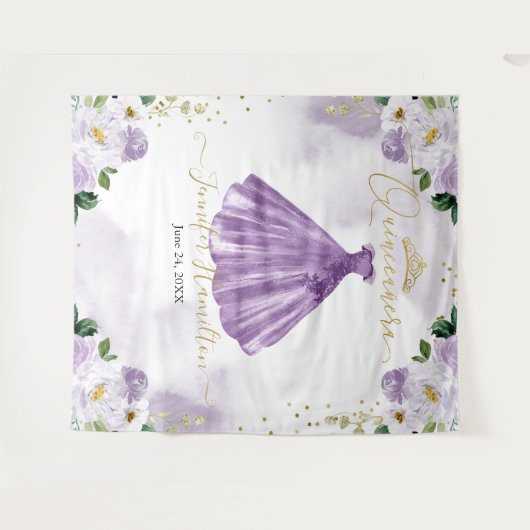 Tenture Fond pour Quinceanera Robe florale violette (Devant (Horizontal))