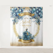 Tenture Fond pour Sweet 16 aquarelle ballon bleu or (Devant)