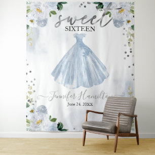 Tenture Fond pour Sweet 16 Robe Rose Fleurie Bleue