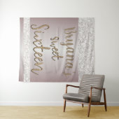 Tenture Fond pour Sweet 16 rose pailleté scintillant blanc (En situation (horizontale))