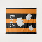 Tenture Fond rayé noir orange Halloween de fantôme mignon (Devant (Horizontal))