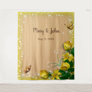 Tenture Fond rustique en bois avec papillon floral jaune