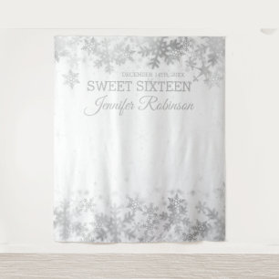Tenture Fond Sweet 16 Argent Flocons de Neige d'Hiver