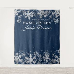 Tenture Fond Sweet 16 Argent Marine Flocons de Neige d'Hiv