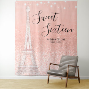 Tenture Fond Sweet 16 Pailleté Or Rosé de Paris