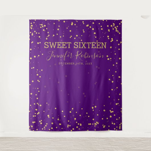 Tenture Fond Sweet 16 Pailletés Or et Violet Points Backdr (Devant)
