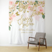 Tenture Fond Sweet 16 Papillons Roses Fleurs (En situation)