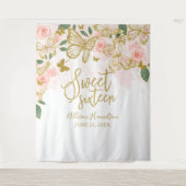 Tenture Fond Sweet 16 Papillons Roses Fleurs (Devant)