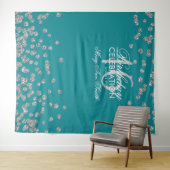 Tenture Fond Sweet 16 Turquoise Argent Paillettes Confetti (En situation (horizontale))