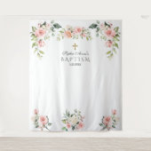 Tenture Fond unique de photo de baptême floral rose (Devant)