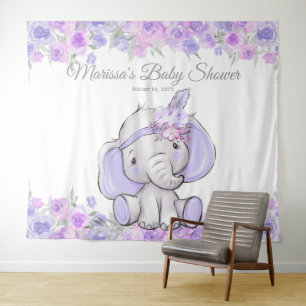 Tenture Fond XL pour Baby Shower Fille Éléphant Bohème Vio