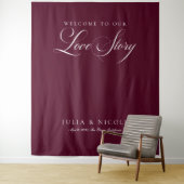 Tenture Fonds de mariage à calligraphie burgundy classique (En situation)