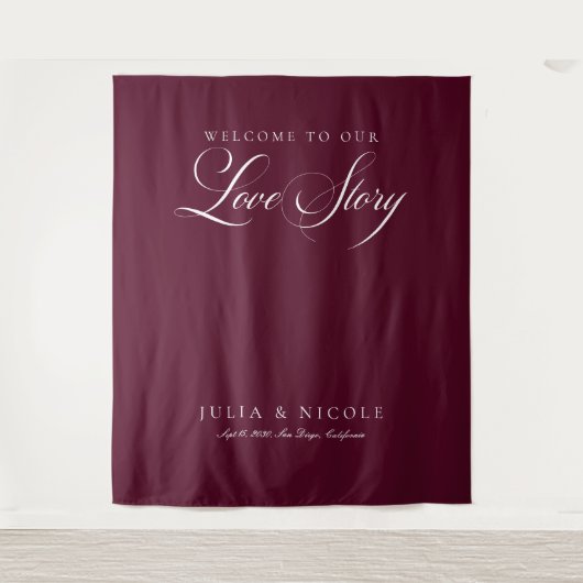 Tenture Fonds de mariage à calligraphie burgundy classique (Devant)