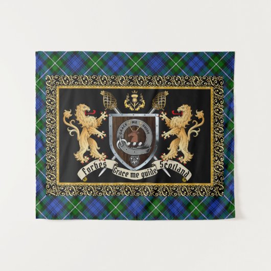 Tenture Forbes Clan Badge & Motto avec Lions (Devant (Horizontal))