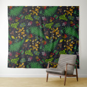 Tenture Forest berries, leaves and bugs on graphite black (En situation (horizontale))