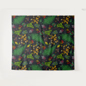 Tenture Forest berries, leaves and bugs on graphite black (Devant (Horizontal))