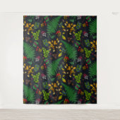 Tenture Forest berries, leaves and bugs on graphite black (Devant)
