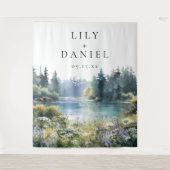 Tenture Forest Lakeside Wildflowers Wedding Photo Backdrop (Devant)