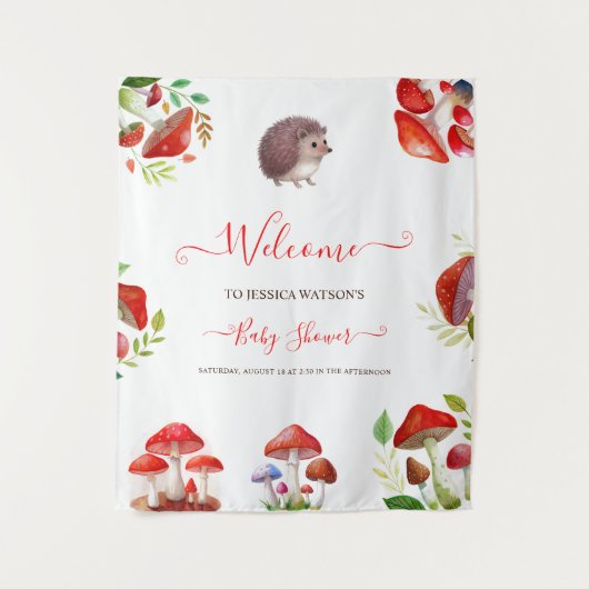 Tenture Forêt Aquarelle Rouge Champignon Shower de Bébé Ru (Devant)