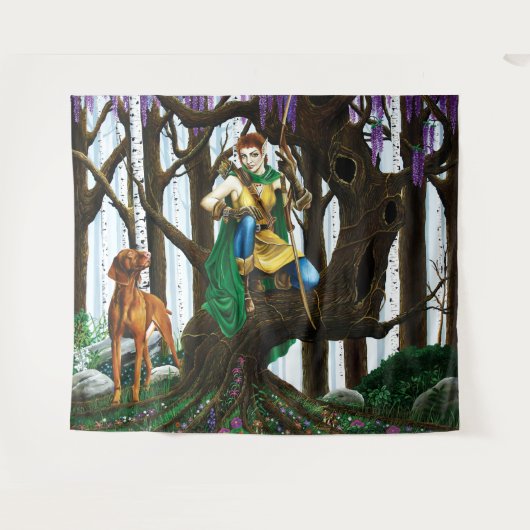 Tenture Forêt d'elfes de Chien Vizsla (Devant (Horizontal))