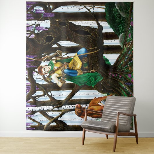 Tenture Forêt d'elfes de Chien Vizsla (En situation)