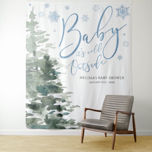 Tenture Forêt d'hiver Bébé bleu C'est froid dehors fond (En situation)